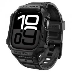 Set curea si carcasa Spigen Rugged Armor Pro compatibil cu Apple Watch 11 46mm, Negru